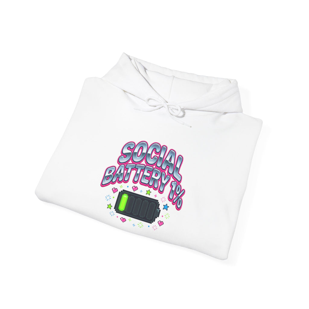 Social Battery 1% Hoodie — Funny Low-Energy Graphic Sweatshirt