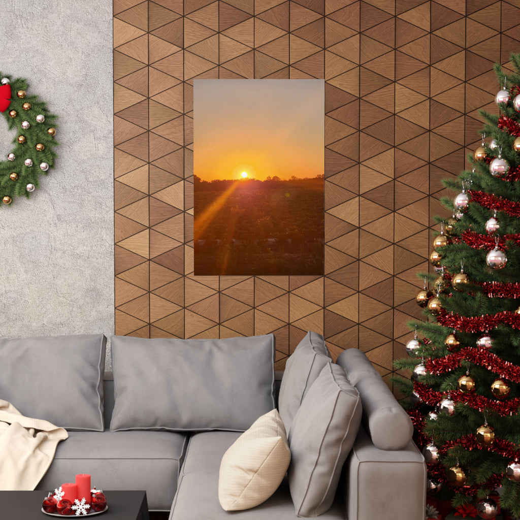 Sunset Field Matte Vertical Poster | Landscape Art, Golden Hour Print