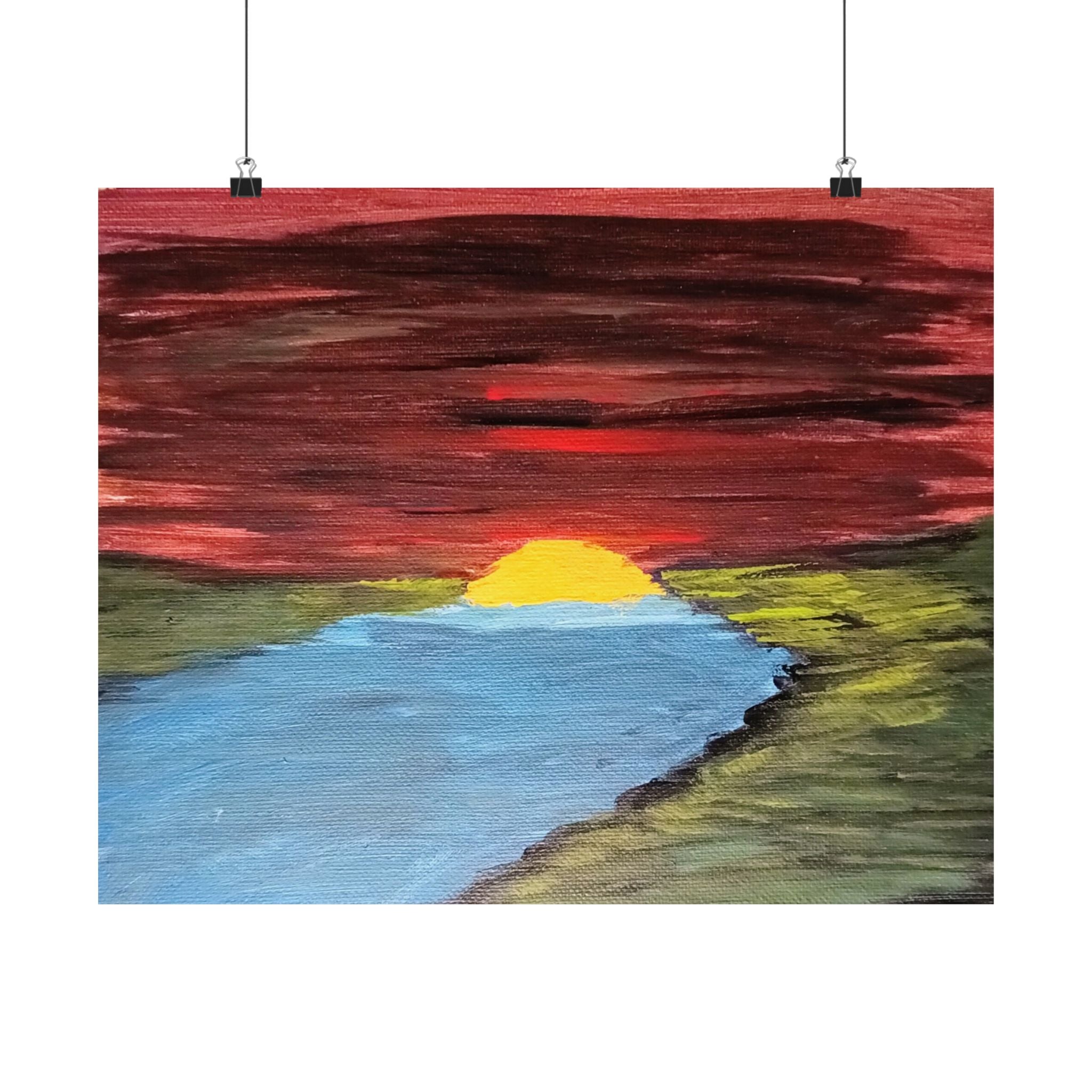 Sunset Over River Poster | original artwork print