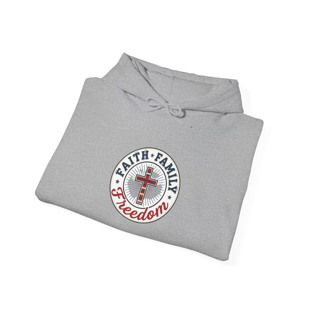 Faith • Family • Freedom Hoodie | patriotic faith-based vintage Americana, July 4th