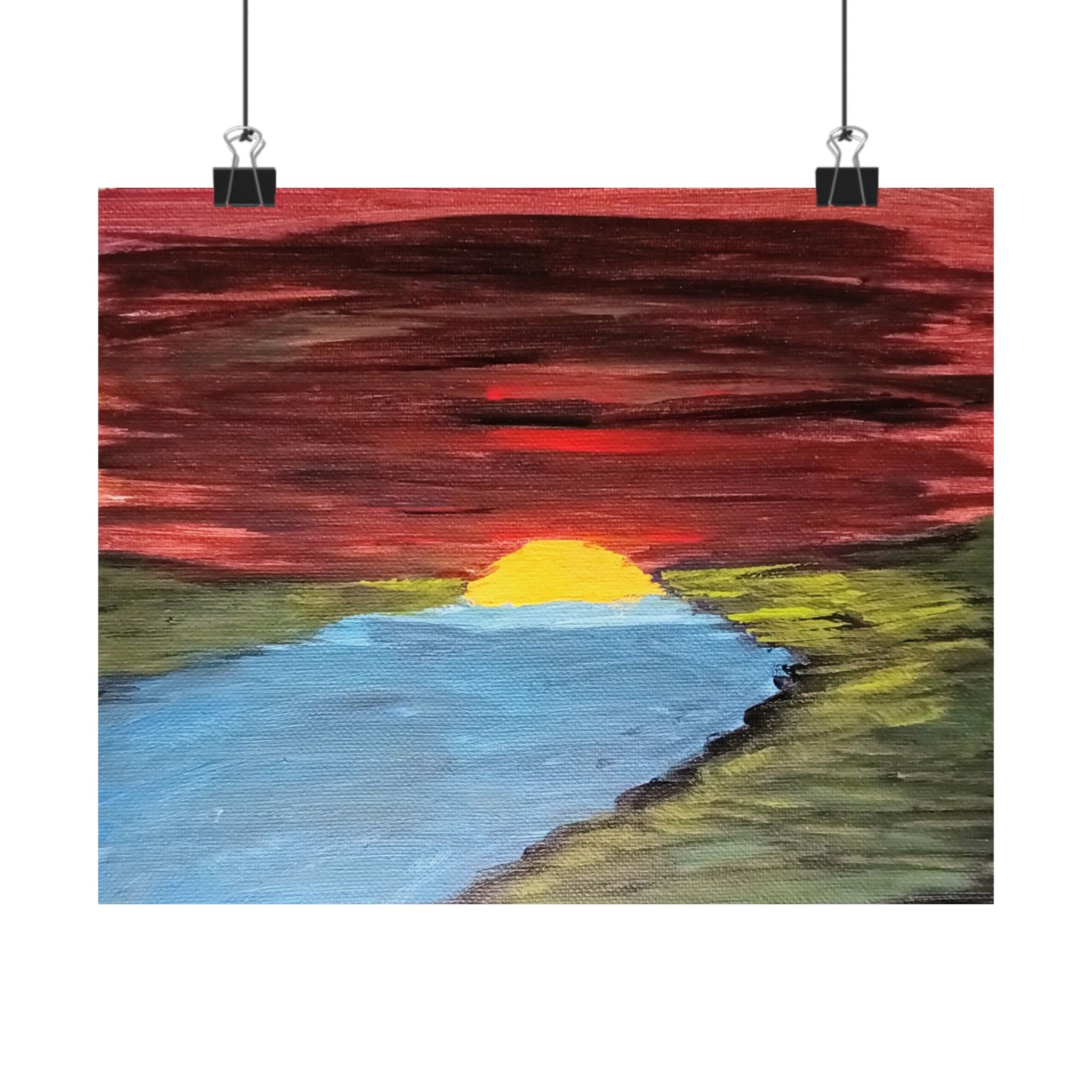 Sunset Over River Poster | original artwork print