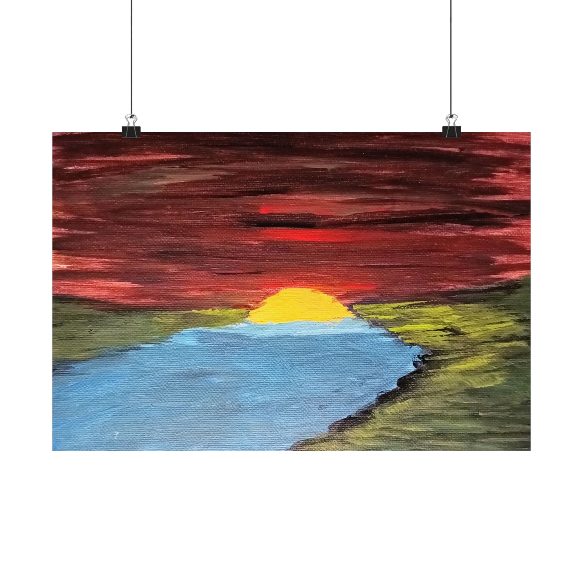 Sunset Over River Poster | original artwork print