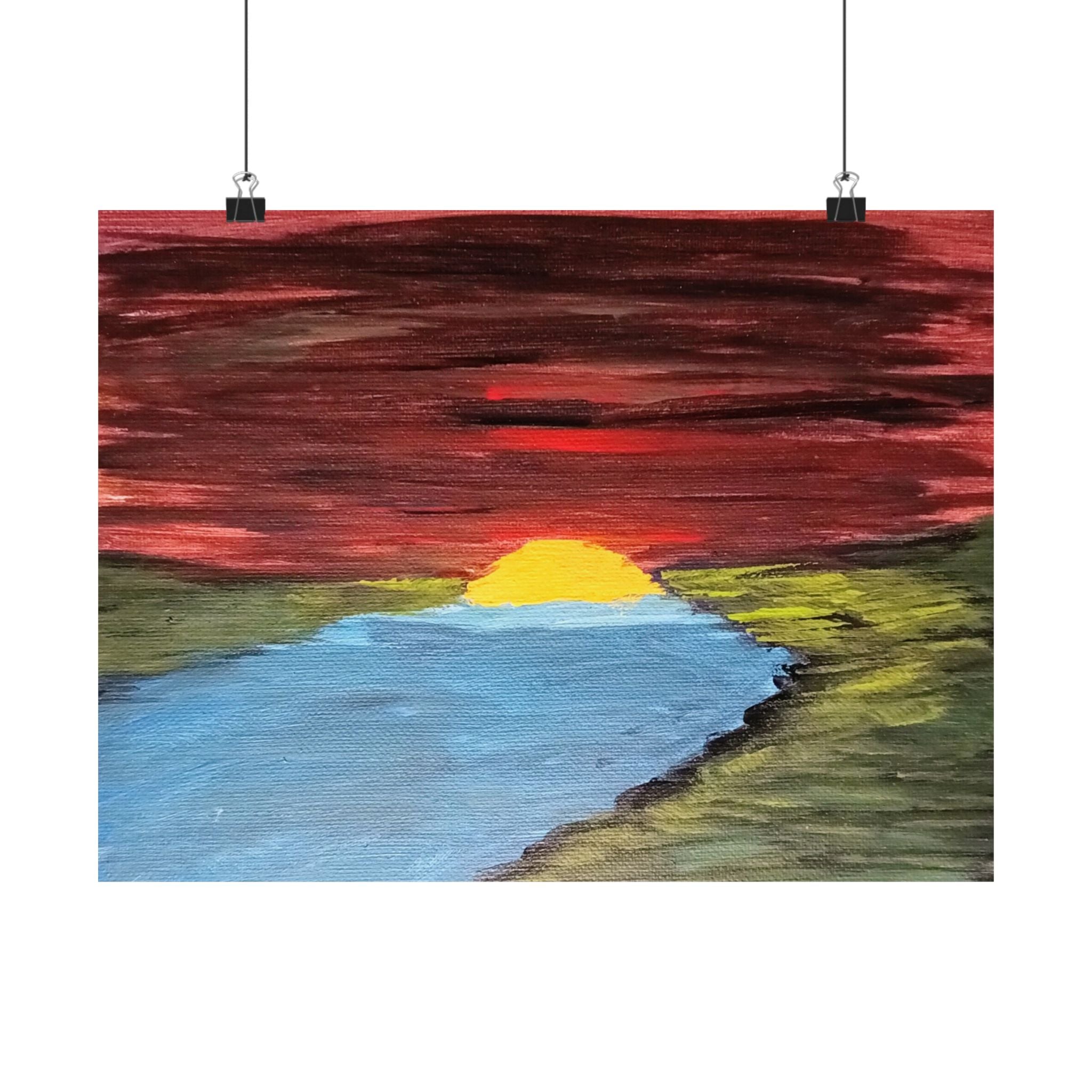 Sunset Over River Poster | original artwork print