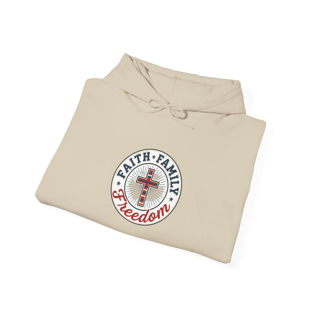Faith • Family • Freedom Hoodie | patriotic faith-based vintage Americana, July 4th