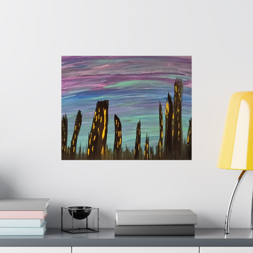 City Skyline Nightscape Matte Horizontal Poster