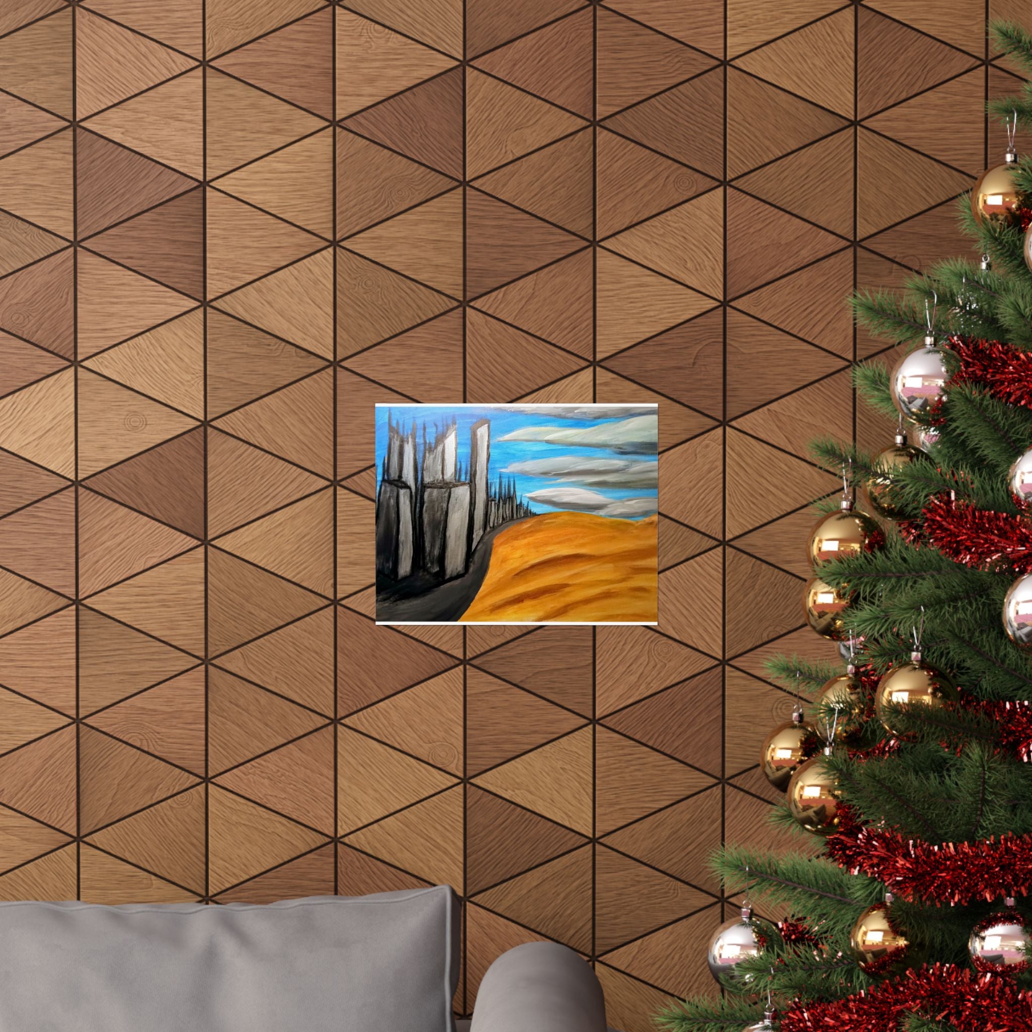 Desert Cityscape Matte Poster — Surreal Skyline over Golden Dunes (Horizontal)