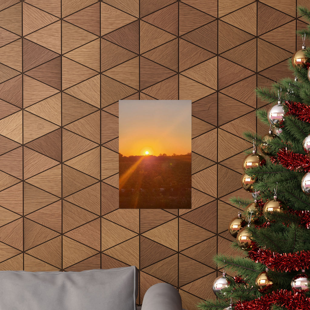 Sunset Field Matte Vertical Poster | Landscape Art, Golden Hour Print