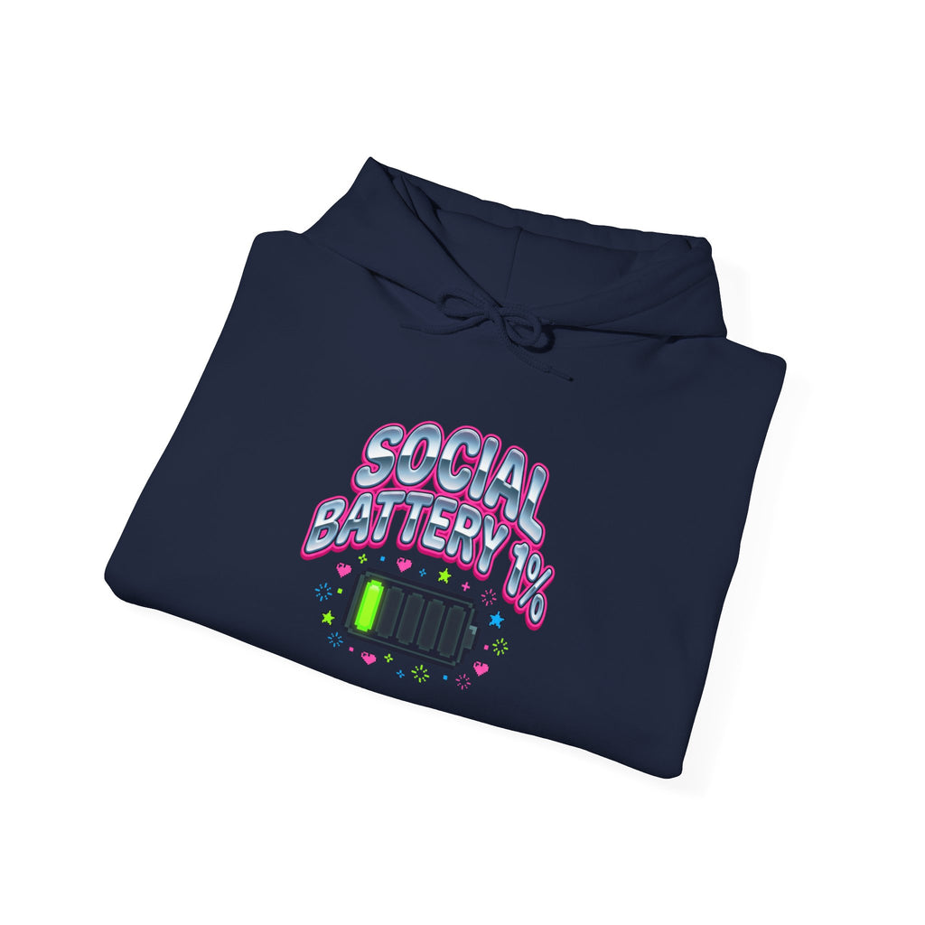 Social Battery 1% Hoodie — Funny Low-Energy Graphic Sweatshirt