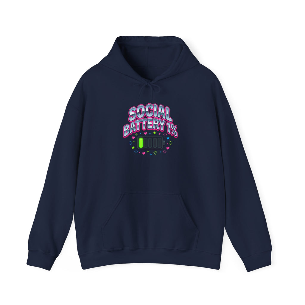 Social Battery 1% Hoodie — Funny Low-Energy Graphic Sweatshirt