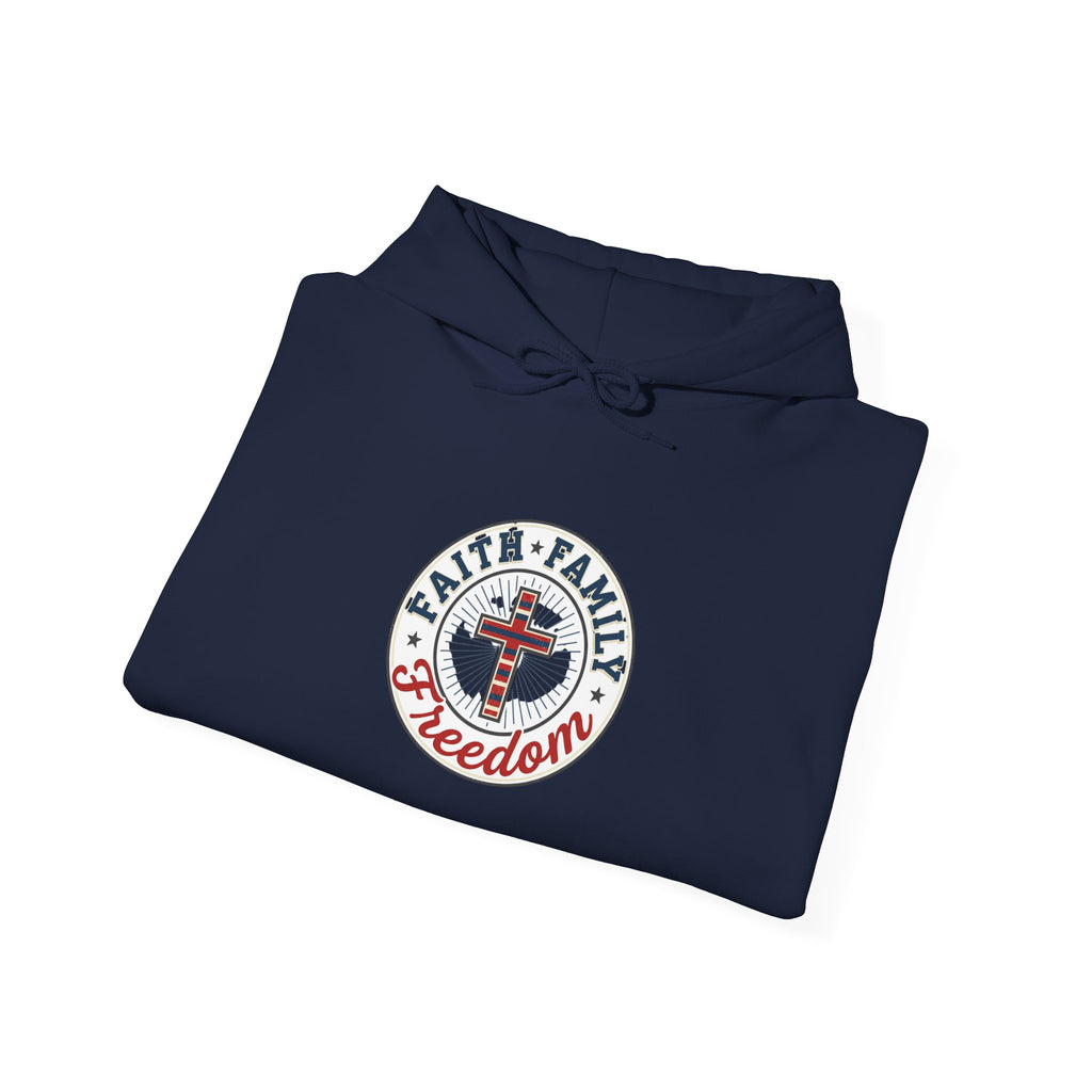 Faith • Family • Freedom Hoodie | patriotic faith-based vintage Americana, July 4th