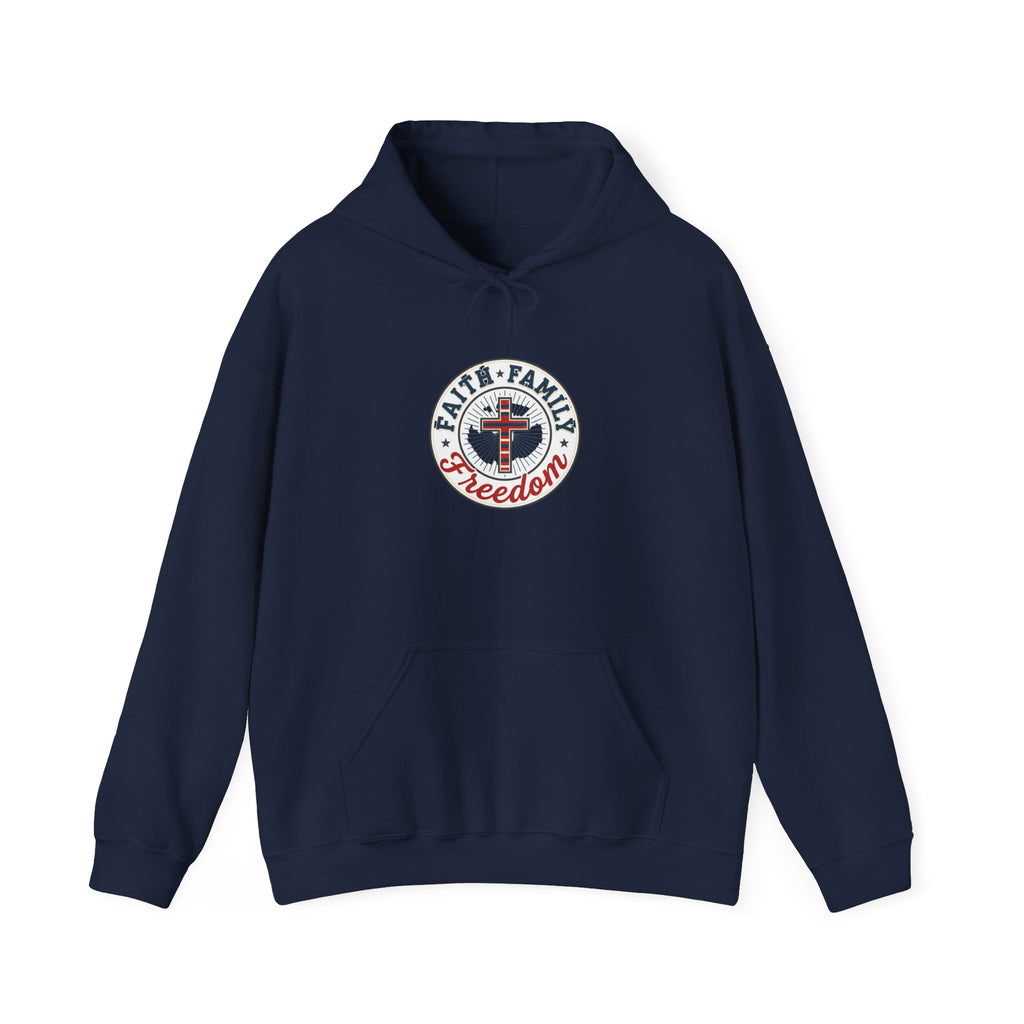 Faith • Family • Freedom Hoodie | patriotic faith-based vintage Americana, July 4th