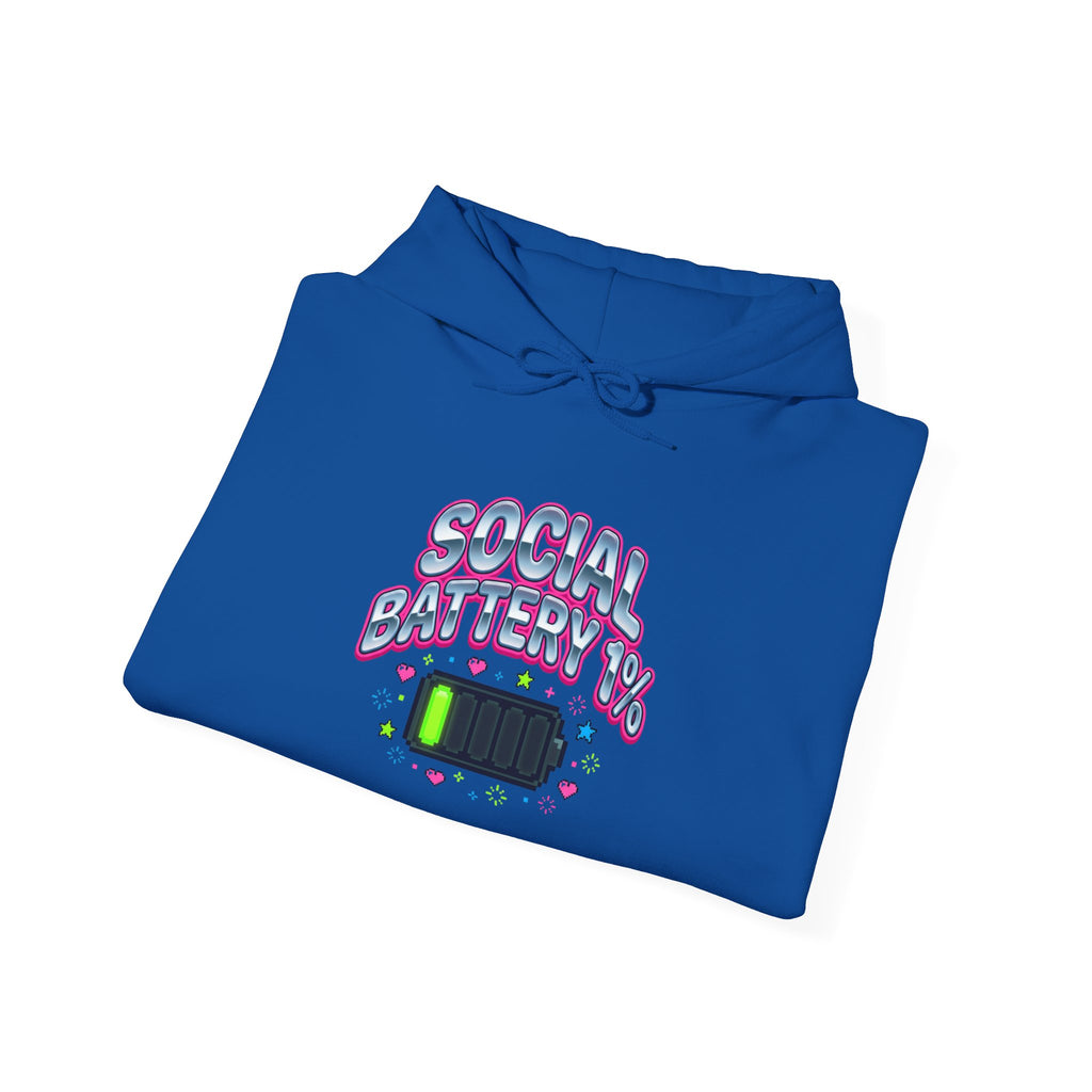Social Battery 1% Hoodie — Funny Low-Energy Graphic Sweatshirt